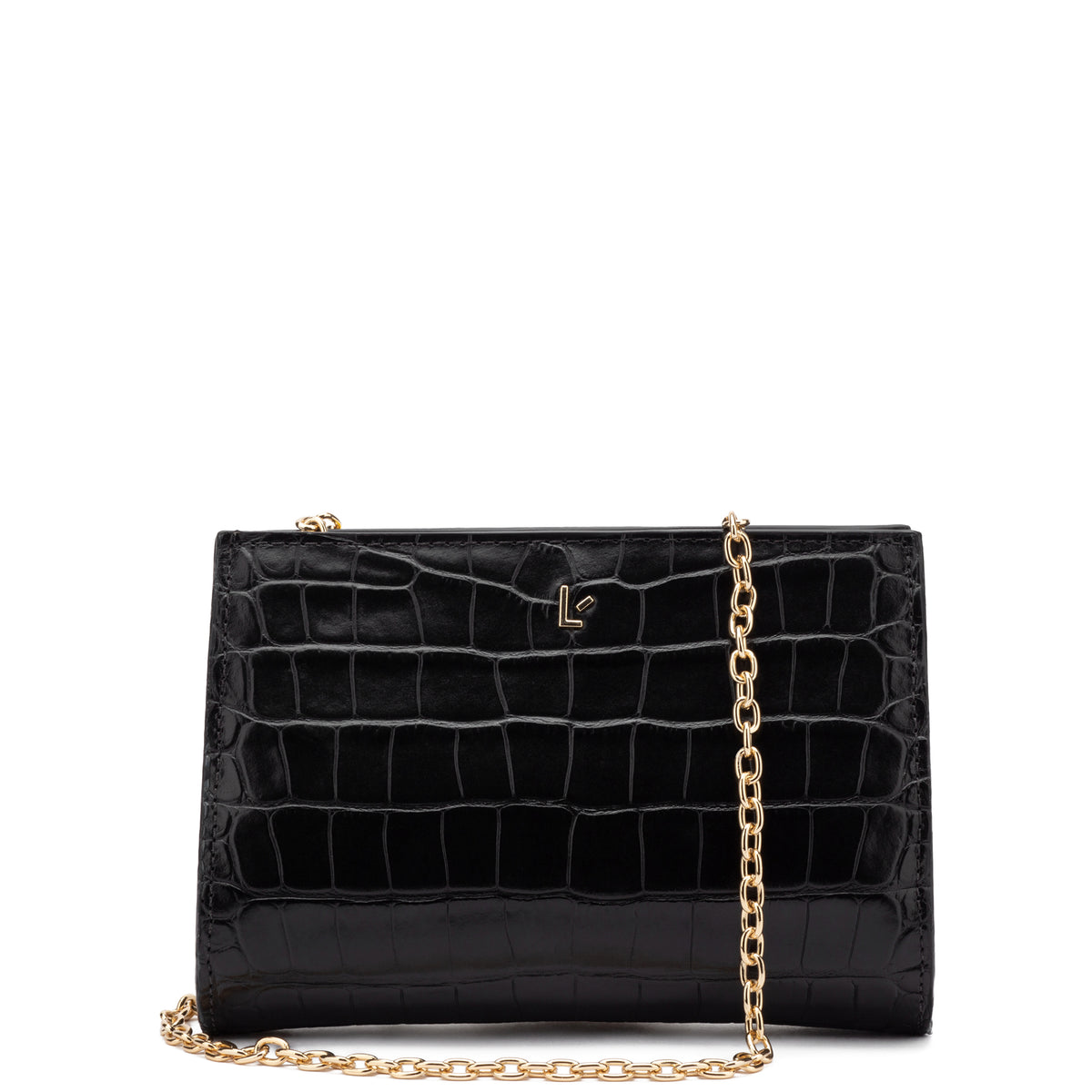 Erin Clutch In Black Stamped Leather