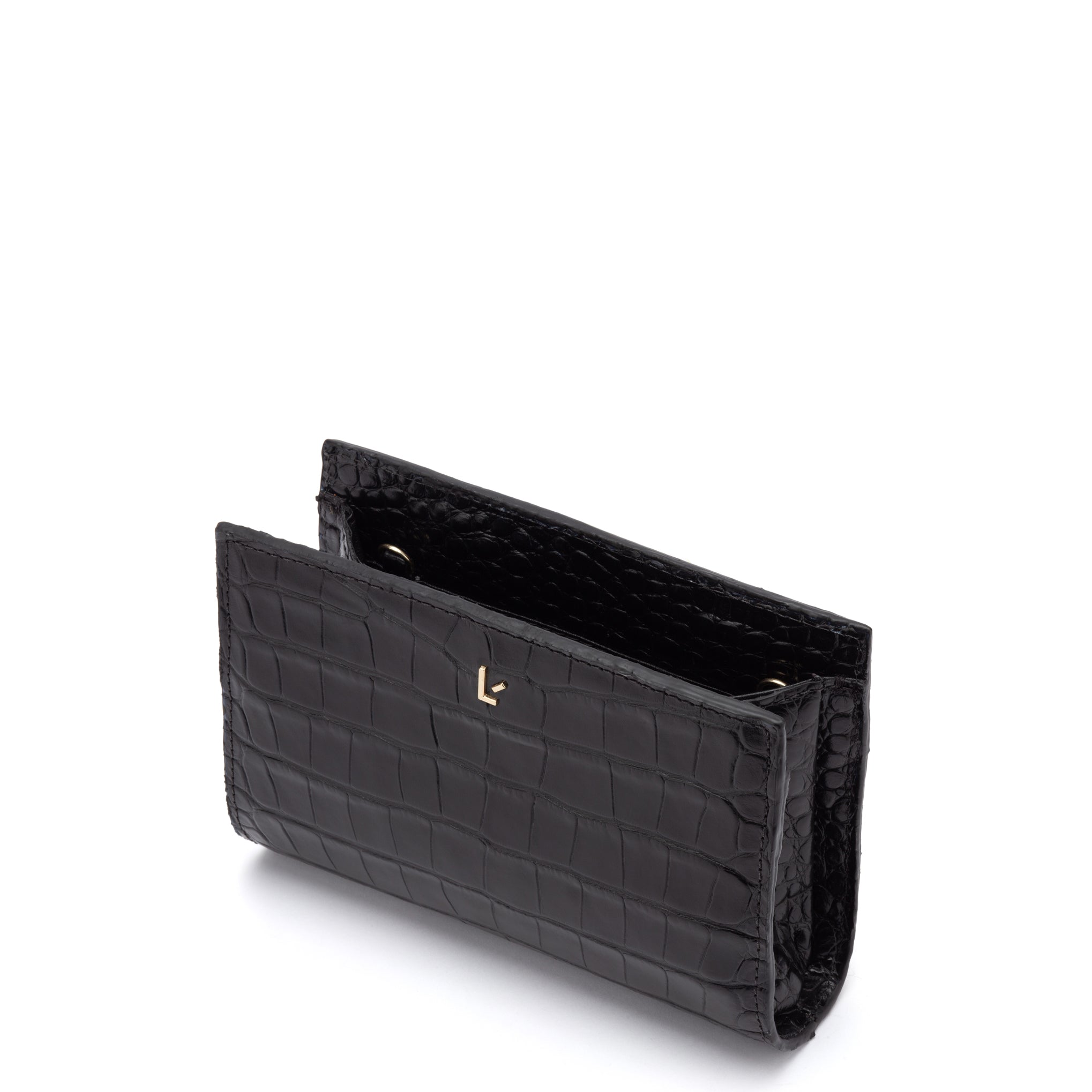 Erin Clutch In Black Stamped Leather