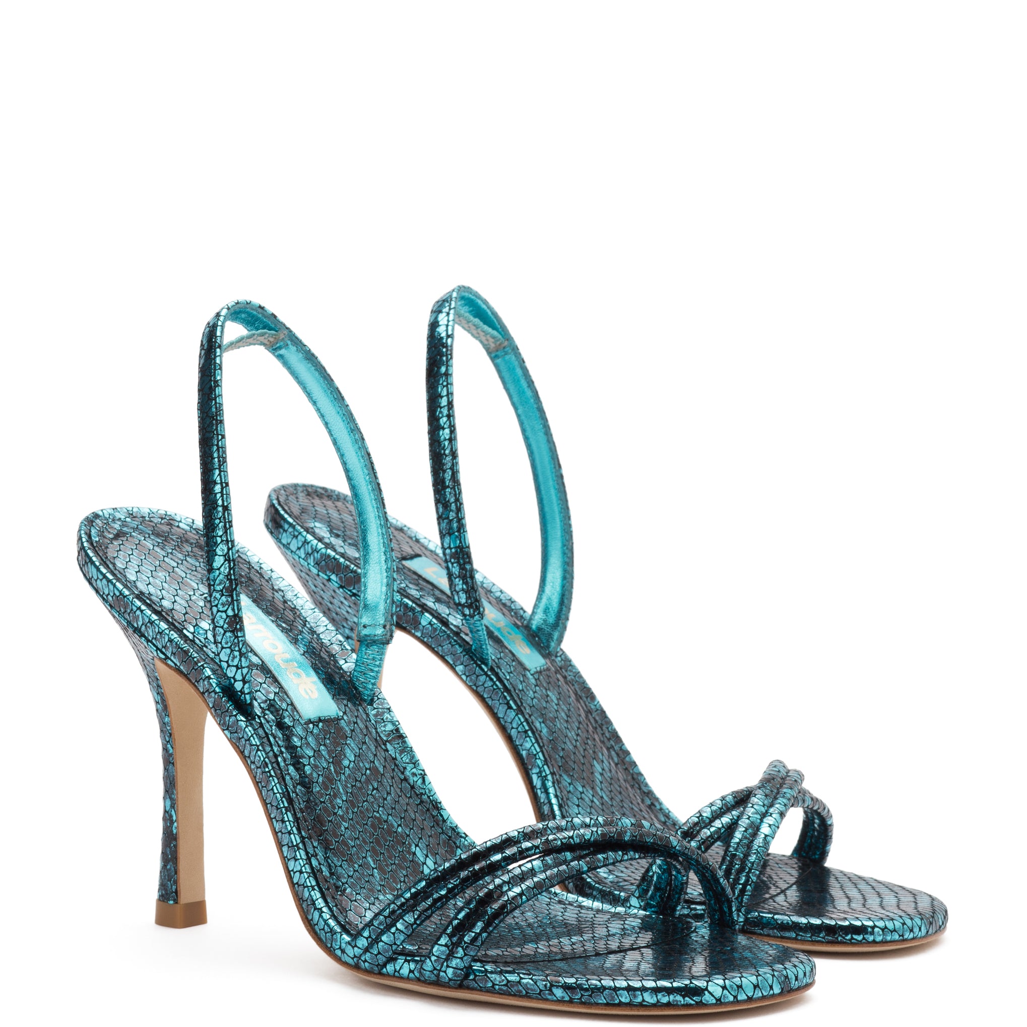 Annie Sandal In Aqua Metallic Stamped Leather