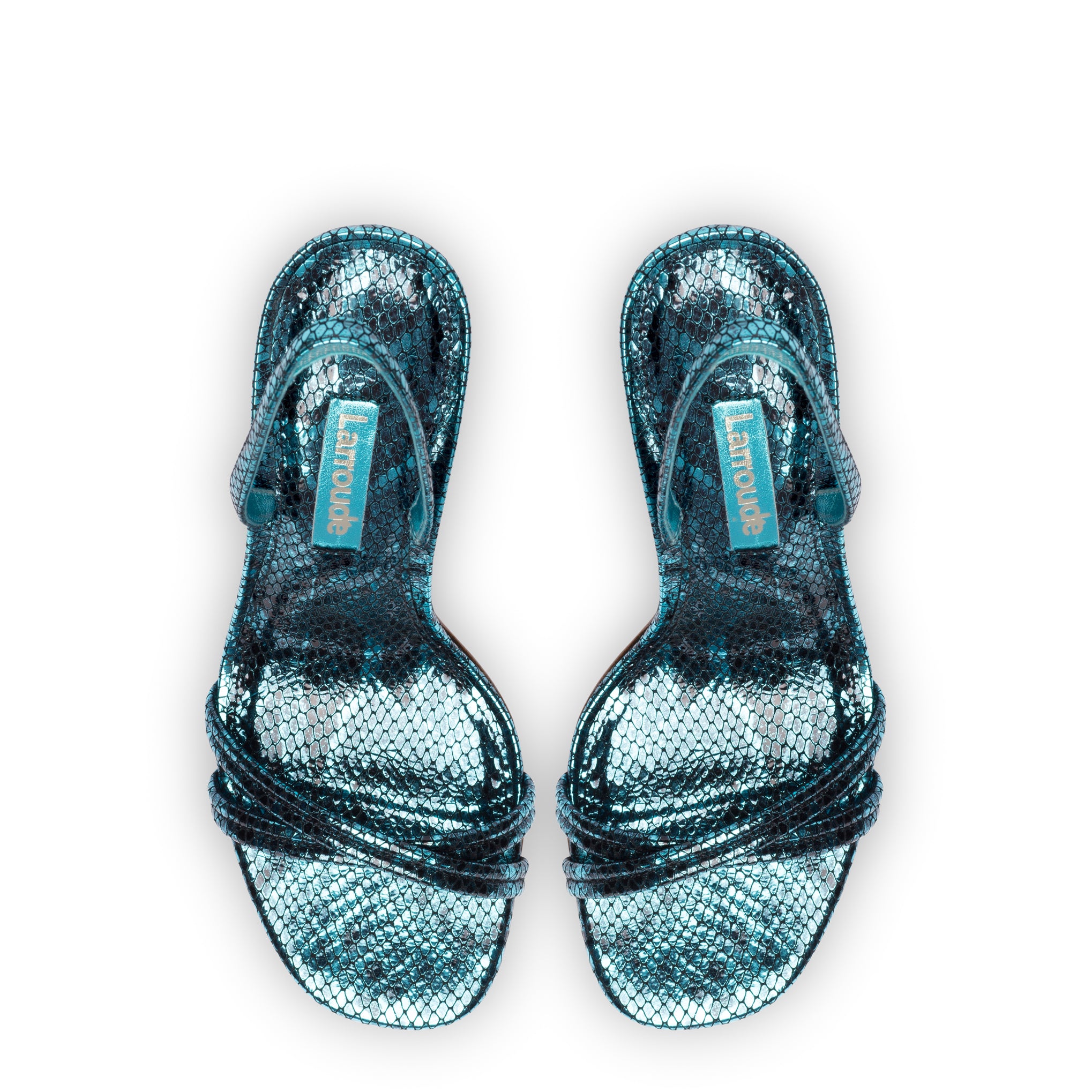 Annie Sandal In Aqua Metallic Stamped Leather