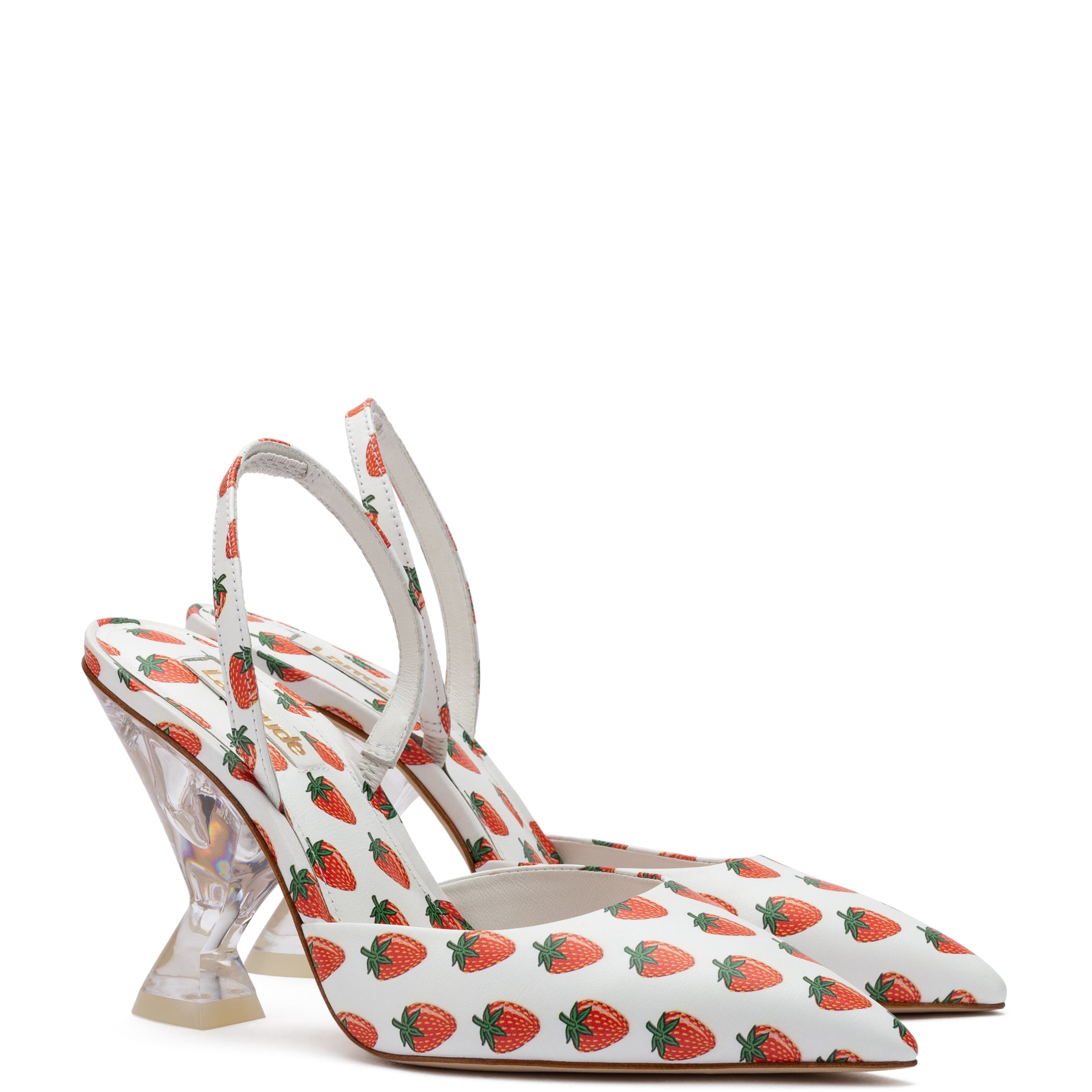 Gaga Pump In White and Strawberry Print Leather