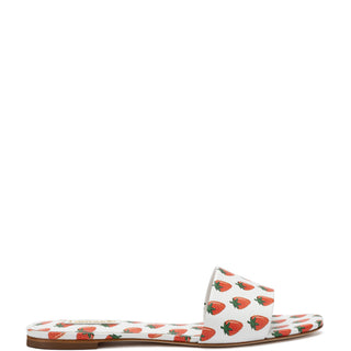 Ivy Flat Mule In White and Strawberry Print Leather Flat - Sandal Larroudé 5 White