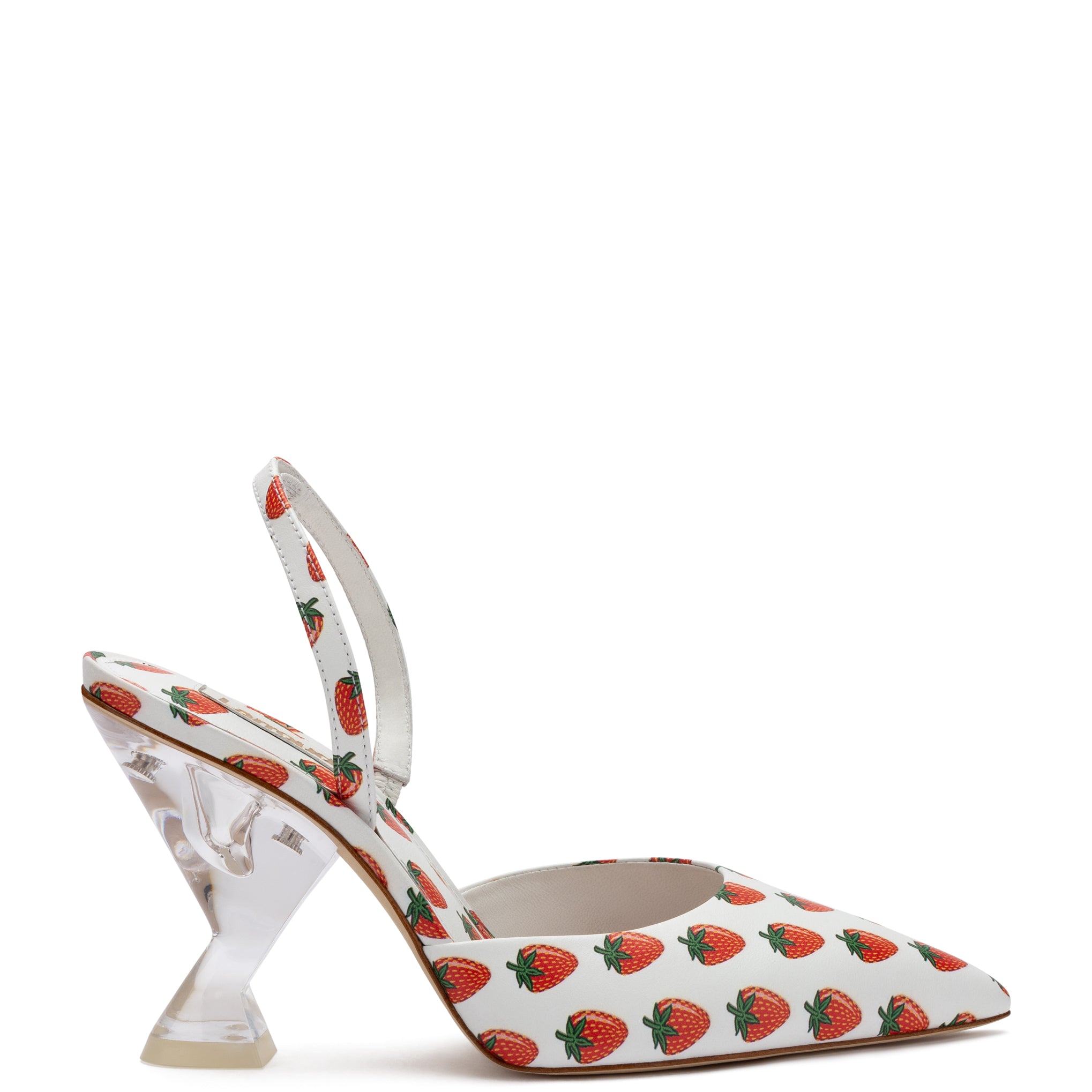 Malen Stadion tandarts Gaga Pump In White and Strawberry Print Leather - Larroude