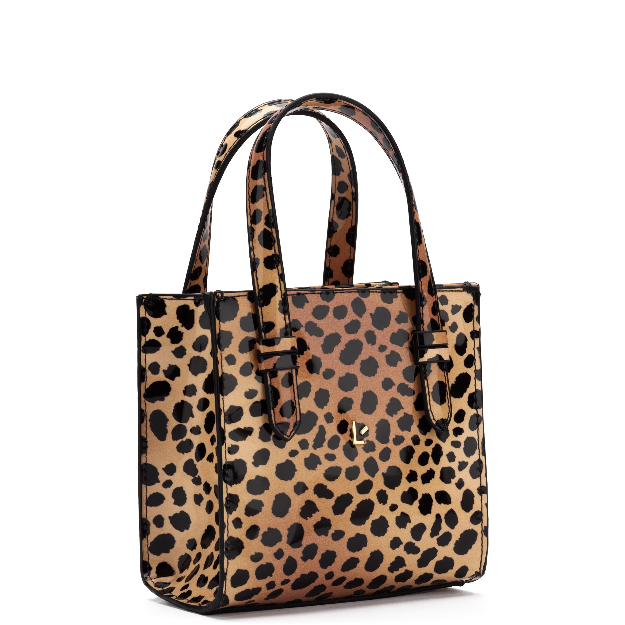 Larroudé Mini Phoebe Tote Bag in Cheetah Print Vegan Patent Leather U