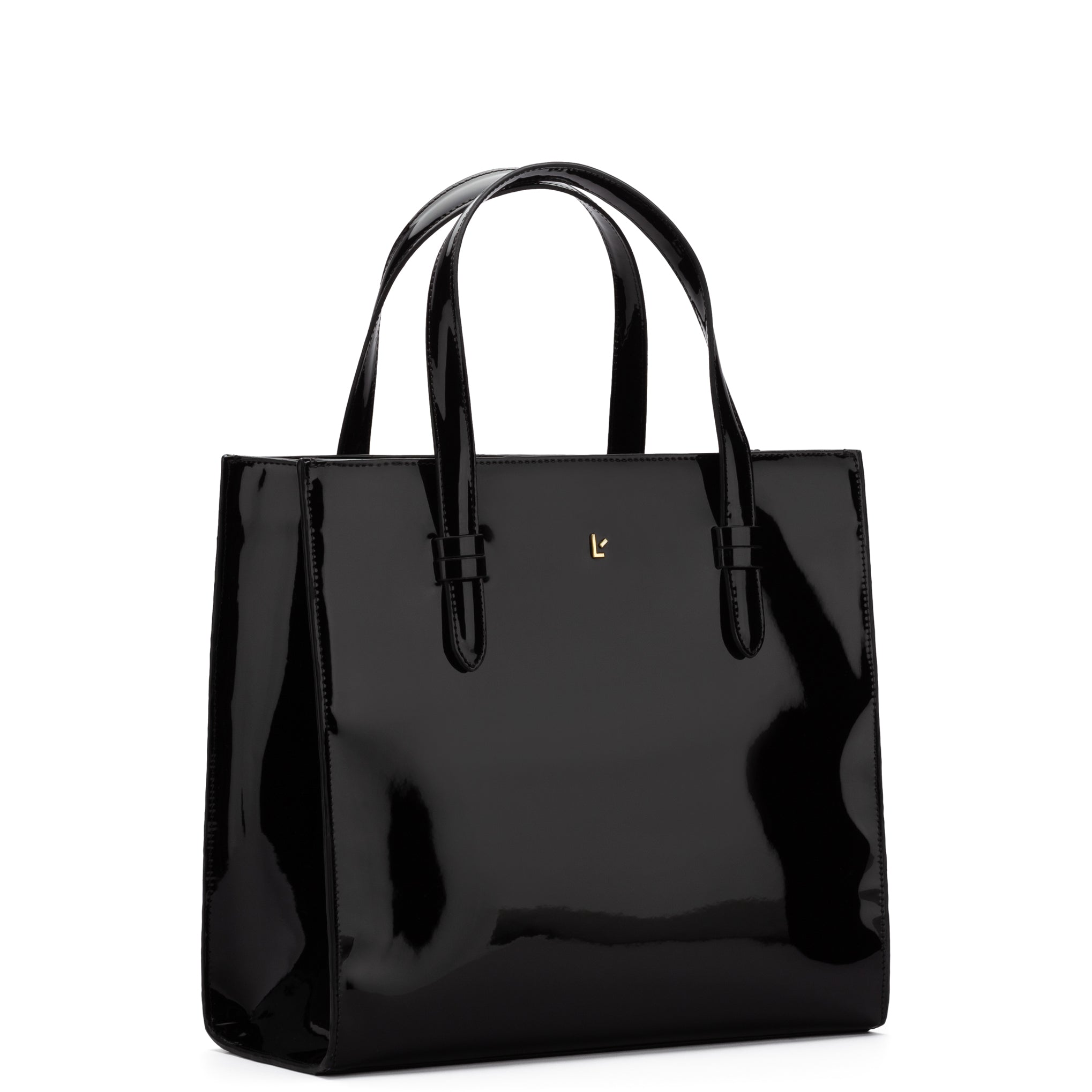 Phoebe Tote Bag In Black Vegan Patent Leather