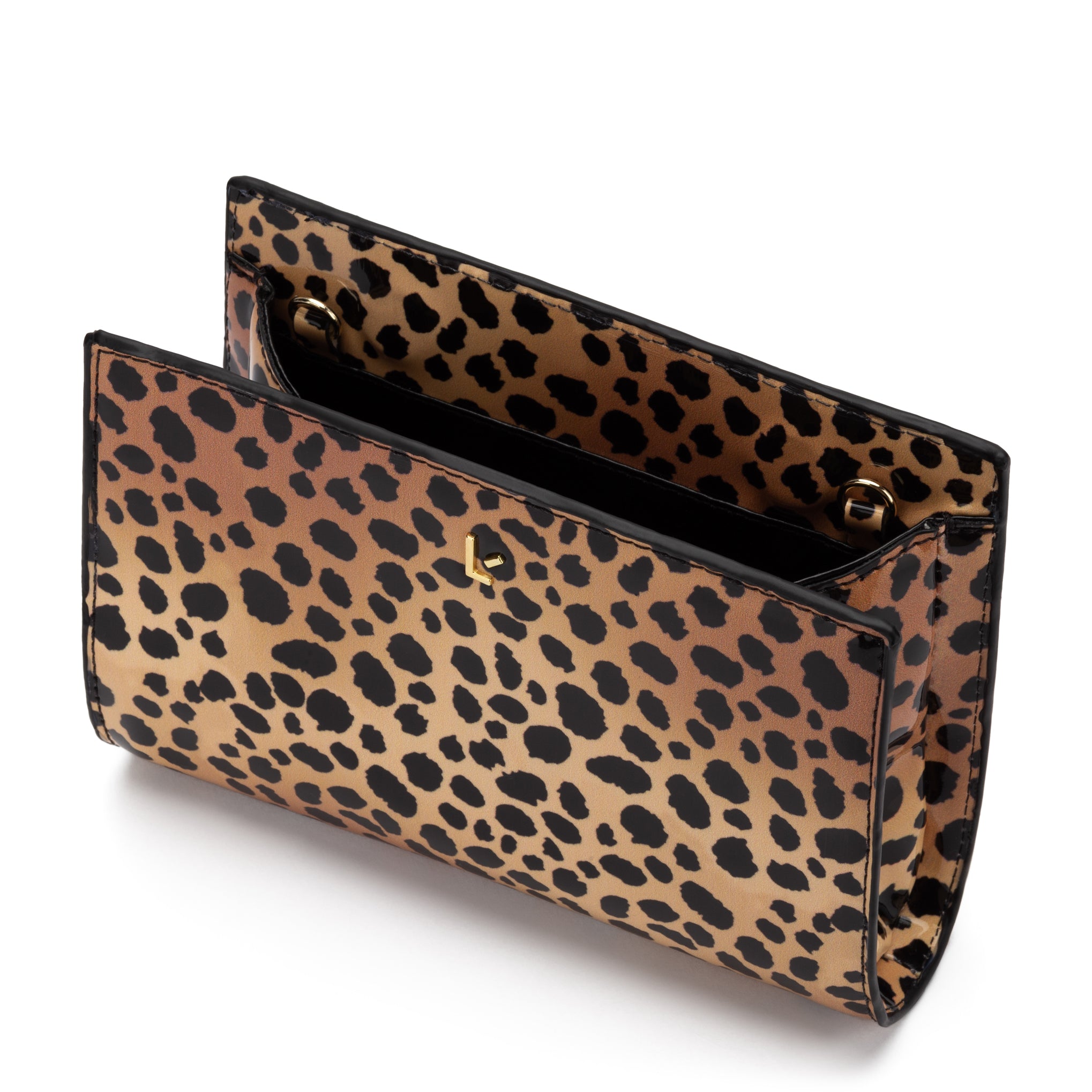 Erin Clutch In Cheetah Print Vegan Patent Leather