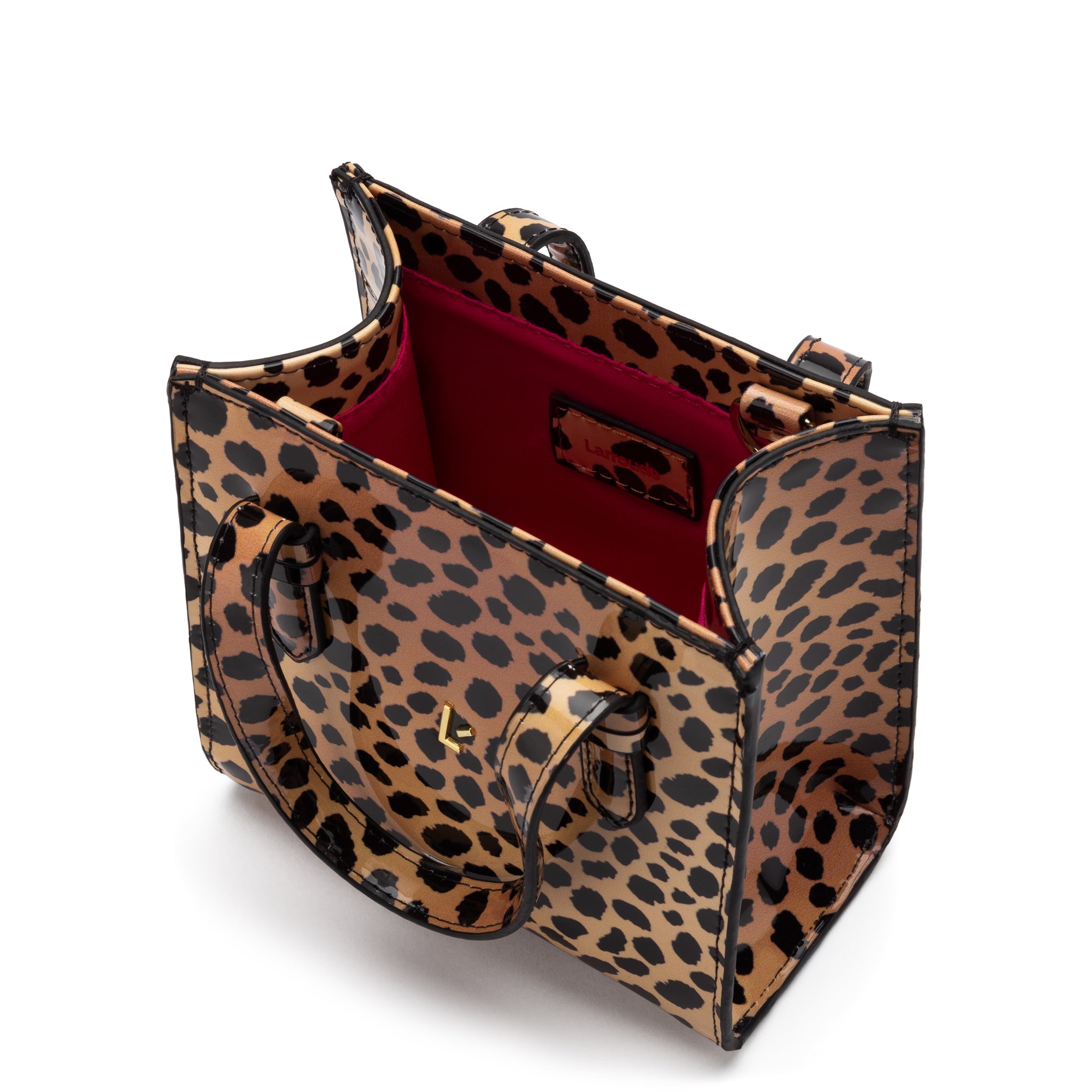 Larroudé Mini Phoebe Tote Bag in Cheetah Print Vegan Patent Leather U