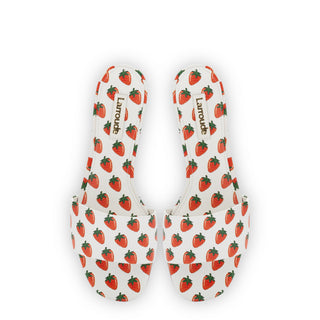 Ivy Flat Mule In White and Strawberry Print Leather Flat - Sandal Larroudé