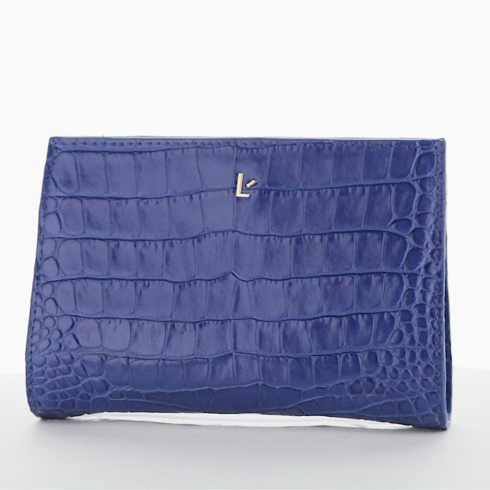 Larroudé Erin Clutch in Royal Blue Stamped Leather U