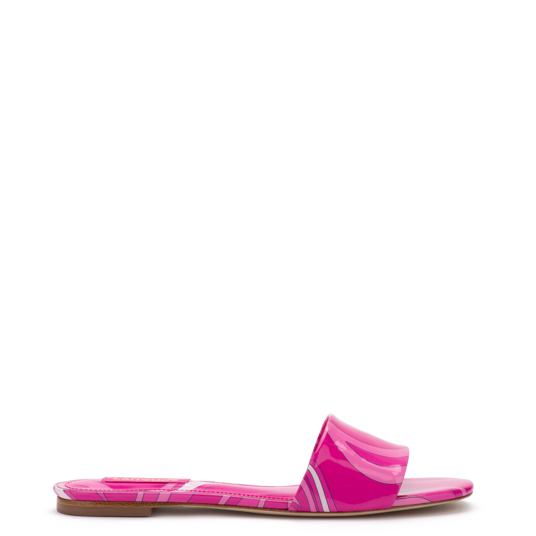 Ivy Flat Mule In Pink Wave Print Patent Leather