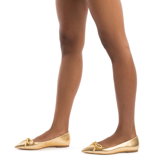 Lee Flat In Gold Metallic Leather