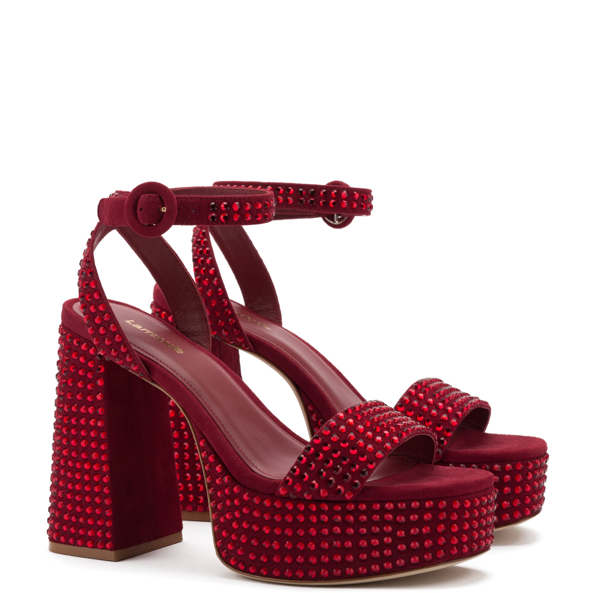 Dolly Crystal Sandal In Lipstick Red Suede - Larroude
